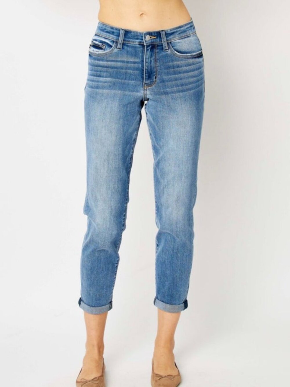 Judy Blue Mid-Rise Waist Skinny Jeans Slim Fit Denim Pants Rolled Cuff Ankle 13